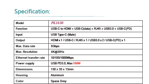 USB-C转HDMI/USB-C(dada)/RJ45/USB3.0/USB-C(PD)(图1)