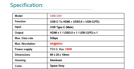 USB-C To HDMI + USB3.0 + USB-C(PD)(图1)