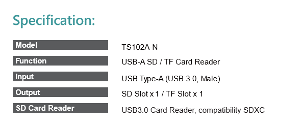 TS102A-N USB-A SD/TF Card Reader(图1)